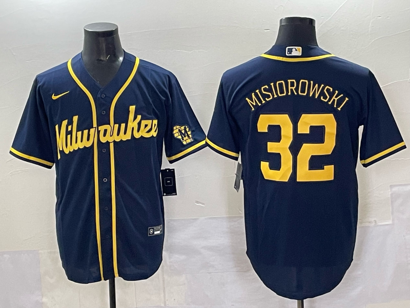 Men 2025 Milwaukee Brewers #32 Misiorowski blue Nike MLB Jersey style 02